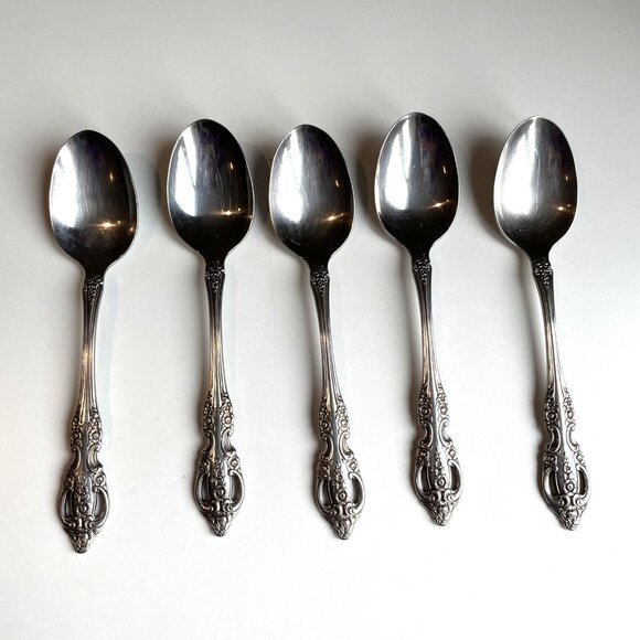 5 Tablespoons Flatware SSS By Oneida Renoir Pembrooke Glossy Stainless Pierced - Picture 1 of 6